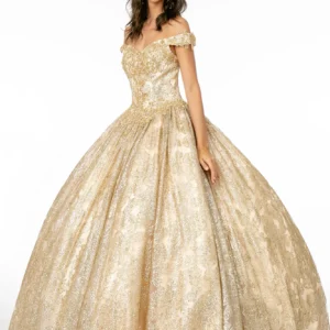 gl1820 champagne 1 floor length quinceanera mesh beads sequin glitter covered back corset cut away shoulder sweetheart ball gown (1)